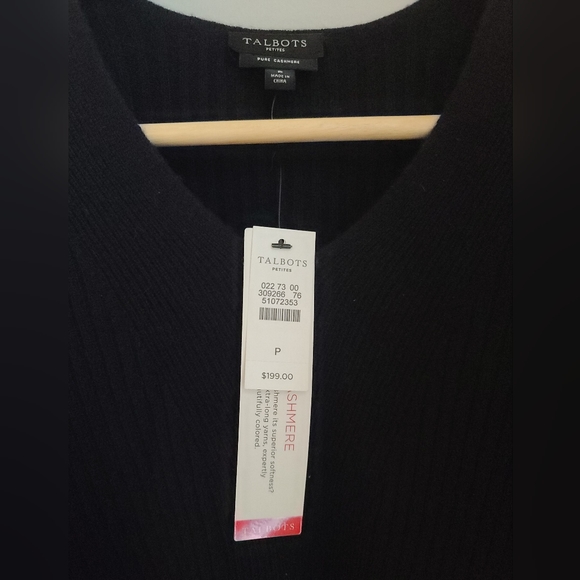 NWT Cashmere Talbots Ruffle Black Sweater size Petite S - Picture 6 of 10